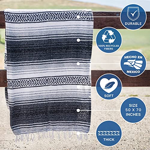Benevolence LA Authentic Handwoven Mexican Blanket | Yoga Blankets, Outdoor, Picnic, Beach, Camping | Equestrian Saddle | Serape 50x70 inches - Gray, Pack of 1 - color: Gray