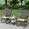 Outdoor Rocking Chair 3 Pieces High-Backed Rocking Chair Patio Rocking Chairs Outdoor Table, Khaki - color: Khaki