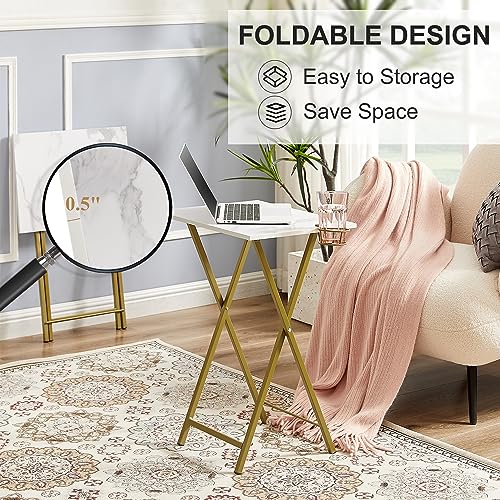 VECELO Folding TV Tray for Eating Set of 4, Portable Dinner/Snack Table with Cup Holder for Couch, Living Room and Small Space, Gold - color: Gold, size: 4 Pack