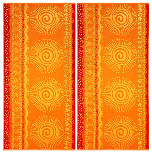 COTTON CRAFT Oversized XL Beach Towel 39 x 68-2 Pack - 100% Cotton Velour - Big & Huge - Pool Picnic Bath Towels - Jacquard Terry Thick Plush Super Soft Luxury - 450 GSM - Sunshine Orange Yellow - color: Sunshine Orange Yellow, size: 2 Pack - 39x68