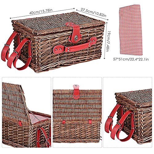 Picnic Basket Set 4 Person Wicker Picnic Basket Handmade Waterproof Picnic Blanket Equipped with Incubator and Cutlery Suitable for Picnics and Camping by The Lake Beach