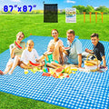 ZHUYNXIR Extra Large Picnic Blanket, 87x87 inch Waterproof Picnic Blanket, Gingham Picnic Mat for Beach, Camping Grass Picnic Blankets. - color: Blue