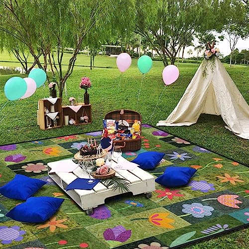Supfitness Extra Large Picnic Blankets Waterproof Foldable (60 "x 80") Beach Blanket Waterproof Sandproof,3-Layer Thicking Mat Outdoor Packable Camping Blanket - color: Flower-1, size: 5' x 6'8" (Rectangular)