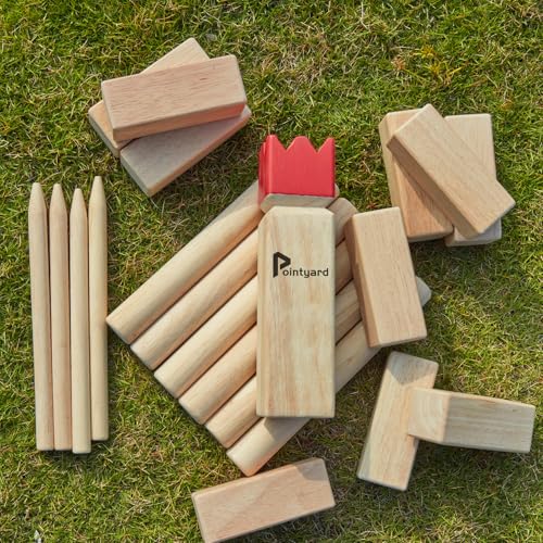 Kubb Yard Game Set for Adults & Families - Viking Chess Outdoor Heave Hardwood Wooden Toss Game with 10 Blocks, 6 Batons, Carrying Bag | Perfect for Backyard Party BBQ Lawn Camping Beach - color: Red