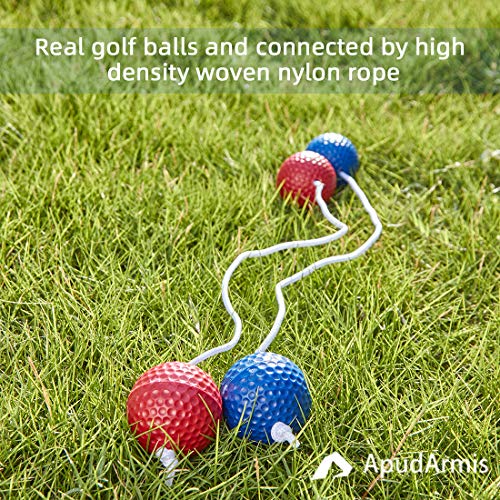 ApudArmis Ladder Bolas Balls, 6 Pack Real Golf Tossing Ball Replacement for Ladder Toss Game - Outdoor Lawn Yard Beach Game for Teens Adults Family (3 Red + 3 Blue)