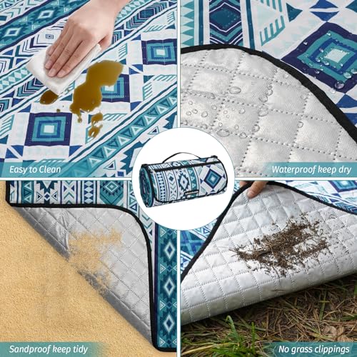 Picnic Blankets Extra Large Outdoor - Beach Blanket Waterproof Sandproof with Shoulder Strap, Machine Washable, Picnic Mat with Stakes for Grass Concert, Park, Lawn,Travel, Spring Summer. Blue - color: Blue