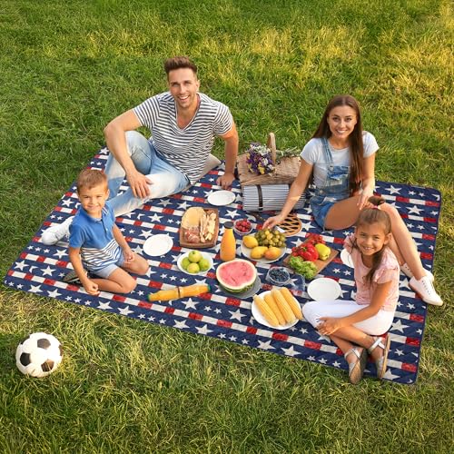 Carstens, Inc. Easy Pack Waterproof Sandproof Picnic Blanket, Lightweight Foldable Outdoor Camping Beach Mat, Large 60"x80", American Plaid - color: American Plaid