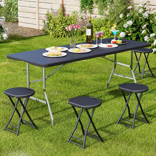 Folding Stool, 18 Inch Foldable Stool with Handle & Steel Frame, Pack of 20 Folding Bar Stools, 440lbs Sturdy Foldable Lightweight Metal Chair for Camping, Indoor and Outdoor, Black - color: Black, size: Pack of 20