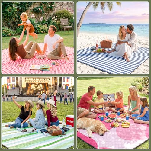 Genovega Waterproof Picnic Blanket Beach Outdoor Camping Mat Rug Extra Large Foldable Cute Big Travel Essential Accessories Gift Park Patio Lawn Garden Grass Mother day Gift Must Have Checkered - color: Checkered Red