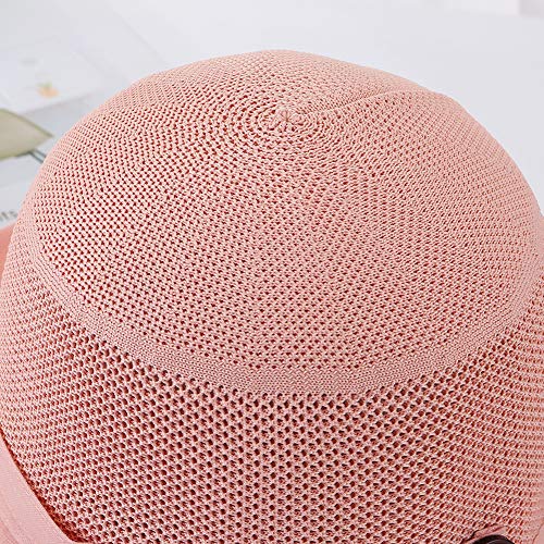 Women Mesh Sun Hats Summer Beach UV Protection UPF Packable Wide Brim Chin Strap - color: Pink