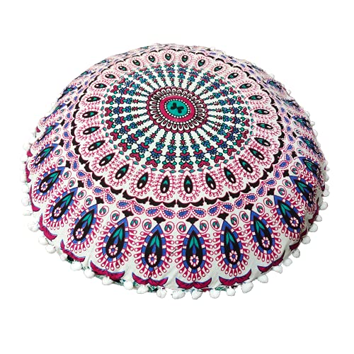 22 Inch Floor Pillows “Cover Only” Cushion Covers Seating Seat Throw Round Meditation Pillowcase Hippie Decor Ottoman Boho Mandala Yoga Pouf Cases (22” Pillow Cover, Without Filler)