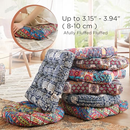 Codi Floor Pillow for Kids, Square Large Pillows Seating for Adults, Bohemian Big Cushions for Yoga Room Tatami Sitting, Memory Foam Added, 22x22 Inch, Multi Blaidiere, Set of 2 - color: Square | Multi Blue and Red, size: 2 Count (Pack of 1)