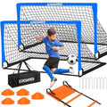 Kids Soccer Goals for Backyard, 2 of 6 x 4 ft Kids Soccer Goal Set Soccer Net with 10 Soccer Cones, Agility Ladder & Carry Bag, Portable Soccer Training Equipment. - color: Blue