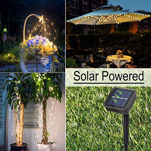 Solar Fairy String Lights Outside, Multi Strand 180 LEDs Watering Can Light for Outdoor, Waterproof Solar Powered Waterfall Lights, Firefly Bunch Lights for Garden Decor, Warm White - color: Warm White