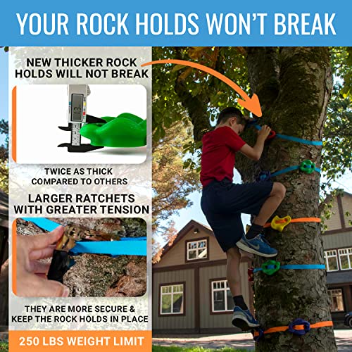 Hyponix Ninja Tree Climbing Kit – 16 Large Rock Holds & 8 Ratchets, 10-Minute Setup, Thicker Textured Grips, Supports 250lbs, CPC Certified Safety, Portable Bag – Backyard Fun & Ideal Gift for Kids - style: Monkey Tree Climbers 2.0