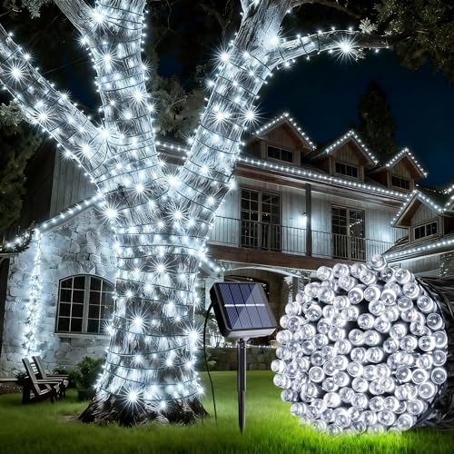 Joomer Solar Christmas String Lights, 39FT 100LED Waterproof Outdoor Lights with 8 Modes Twinkle Fairy Light for Garden, Patio, Yard, Tree and Christmas Decor (White) - color: White