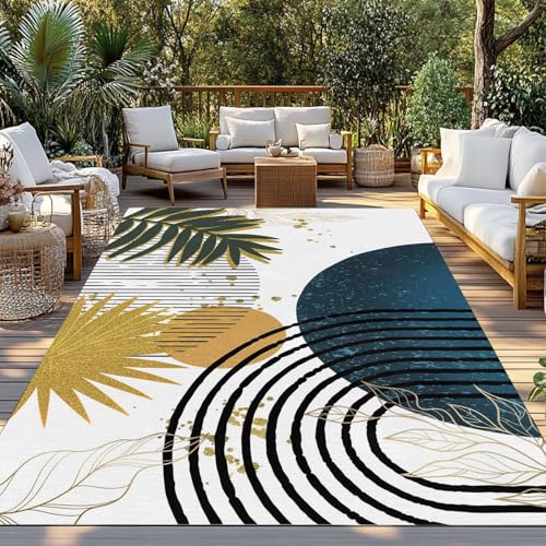 Outdoor Area Rug for Patio, Bohemian Blue Polka Dot Tropical Plants Camping Rugs Indoor Large Floor Mat 5x8ft, Abstract Art Outside Carpet for Deck RV Picnic Porch Backyard Bedroom - color: Lake Blue, size: 5' x 8' (Rectangular)