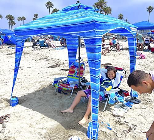 Beach Cabana Canopy Shelter – Sun Shade Tent – 6’ X 6’ - UPF 50+ - Waterproof - Easy Setup – 2 Layer Wind Vent Umbrella – 6 Ft X 6 Ft – BONUS sidewall – Beach, Lake, Park for Family - 2 to 4 People