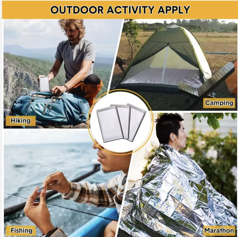 50 Pack Emergency Foil Blankets 51” x 83” – Thermal Mylar Survival Blankets Individually Wrapped for Outdoors, Camping, Hiking, First Aid, Emergency Preparedness & Homeless Outreach