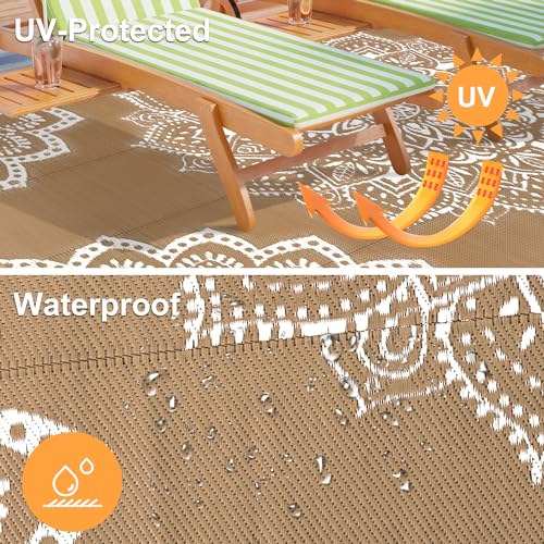 Yamaziot Waterproof Outdoor Rug 6x9 ft, Reversible Plastic Straw Rug for Patio Clearance, Camping, RV Mat, Large Outside Rug Carpet for Porch, Deck, Backyard, Balcony, Picnic (Brown) - color: Brown, size: 6' x9'