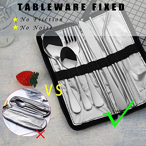 VANDBAO Portable Travel Utensils, Reusable Silverware with Case for Fixing Tableware, 9 Pieces Stainless Steel Stable Flatware Set, Camping Picnic Cutlery Set (Silver Set) - color: Silver Set, size: 9 Pieces - Medium