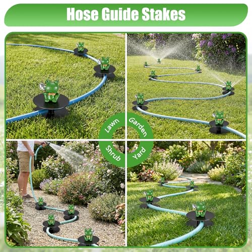 6 Pcs Frog Garden Hose Guide Stakes, 8.7" Heavy Duty Cast Iron Hose Guide for Garden, Metal Water Hose Guide, Rustproof Decorative Hose Guides for Outside Flower Beds, Lawn & Plant Protection - style: Frog