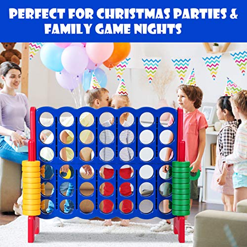 COSTWAY Jumbo 4-to-Score Giant Game Set, 4 in A Row for Kids and Adults, 3.5FT Tall Indoor & Outdoor Game Set with 42 Jumbo Rings & Quick-Release Slider, Perfect for Holiday Party & Family Game, Red - color: Red