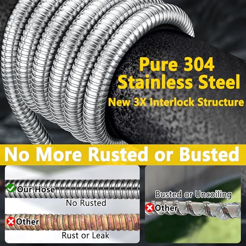 150 ft Stainless Steel Garden Hose - 2026 New Technology Metal Water Hoses with 3/4" Solid Brass Fitting - Lightweight,Ultra Flexible,Durable,Kink-Less Watering Pipes Hoses For Yard, Outdoor - size: 150ft
