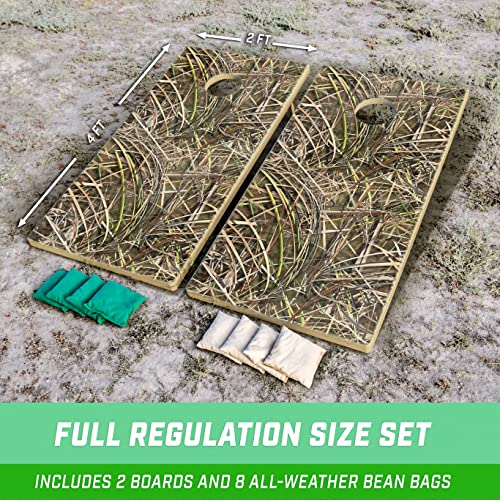 GoSports 4 x 2 ft All Weather Cornhole Boards - Rustic, Reed Camo, Woodland Camo, or Wood - 2 Regulation Size ToughToss Boards, 8 Bean Bags, and Carry Case - color: Reed Camo