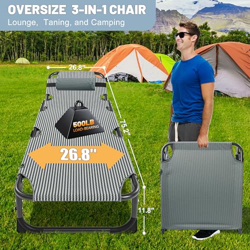 Slsy Sleeping Cots for Adults, 5-Position Folding Chaise Lounge Chairs Outdoor, Portable Folding Bed Cot Lounge Chair for Beach Lawn Camping Pool Sun Tanning - color: Lead