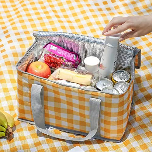Insulated Picnic Bag Cooler Reusable, Beach Bag Cooler Bags with Zippered Top - Insulated Bag for Hot or Cold,Picnic Basket Collapsible, Picnic,Beach, Outdoor (13.8x7.9x7.9 in) - color: YELLOW