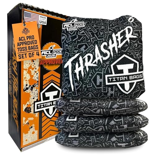 Titan Bags Thrasher Cornhole Bags - 6"x6" ACL PRO Approved Tournament-Grade, Durable Dual-Sided for Precision Shots, All-Weather Power Grip Pellets for Indoor & Outdoor Tossing - Set of 4 - color: Blackout