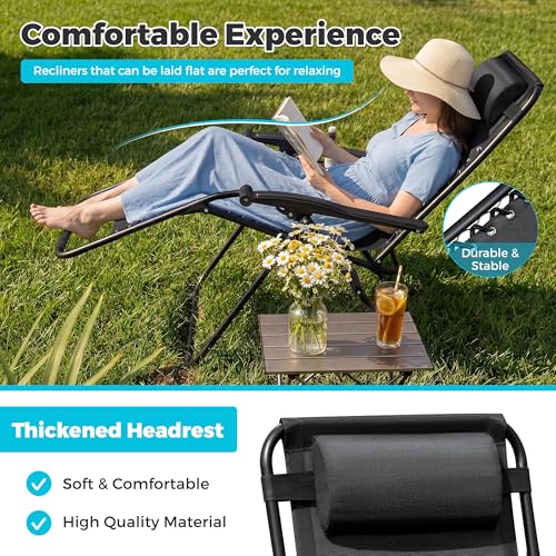 Homall Zero Gravity Chair Patio Folding Lawn Outdoor Lounge Gravity Camp Reclining Lounge Chair with Cup Holder Pillows for Poolside Backyard and Beach Set of 4 (Black) - color: Black, size: 4 PCS