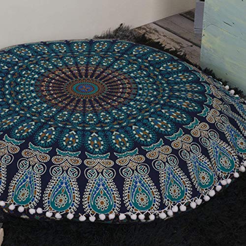 Popular Handicrafts Kp834 Large Hippie Mandala Floor Pillow Cover - Cushion Cover - Pouf Cover Round Bohemian Yoga Decor Floor Cushion Case- 32" Blue Tarqouish - color: Blue Tarquoish, size: 32" x 32" (Pack of 1)