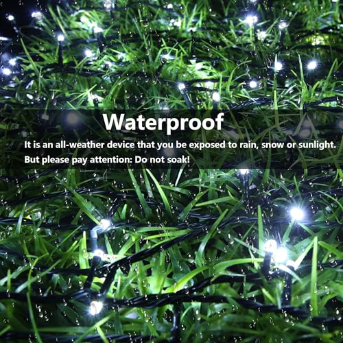 Joomer Solar Christmas String Lights, 39FT 100LED Waterproof Outdoor Lights with 8 Modes Twinkle Fairy Light for Garden, Patio, Yard, Tree and Christmas Decor (White) - color: White