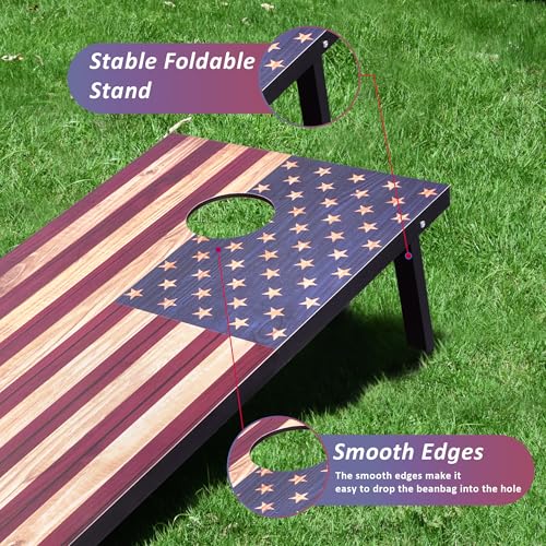 Cornhole Set, Regulation/Tailgate Size Cornhole Boards with 8 Bean Bags and Carrying Case, 4x2/3x2 Corn Hole Outdoor Game Toss Board for Adults Outside Activities - color: 3'x2' America Flag