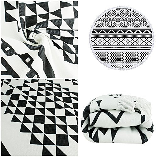 Violet Mist Microfiber Beach Towels Oversized Round Tie-Dye Beach Blanket Sand Free Quick Dry Hippie Boho Circle Bath Towel Absorbent Bohemian Meditation Rug Yoga Mat Throw Fringe Tapestry 60" CR - color: White and Black2