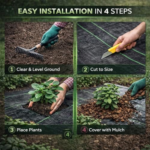 Weed Barrier Landscape Fabric Heavy Duty，Garden Fabric Weed Barrier，Black Mulch for Landscaping, Weed Blocker Fabric Garden Bed Cover Garden Supplies (4ft x 60ft) - size: 4ft x 60ft