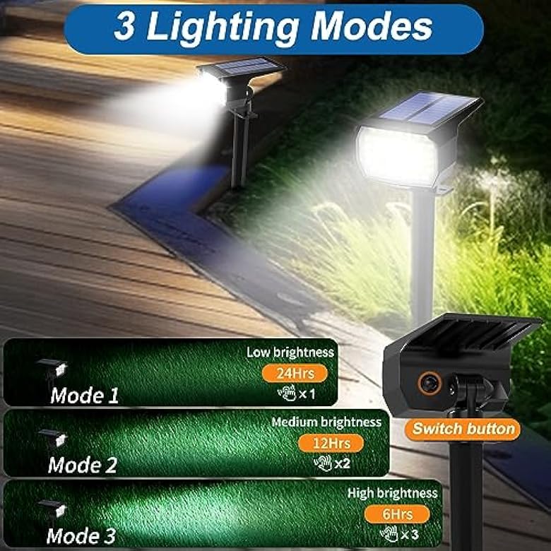 WENATY Solar Spot Lights Outdoor Waterproof IP65, 6 Pack Landscape Spotlights with 46 LEDs, 3 Modes Auto On/Off Solar Powered Flood Lights for Outside Pathway, Yard, Garden, Walkway (Cool White) - color: Cool White, size: 6 Pack