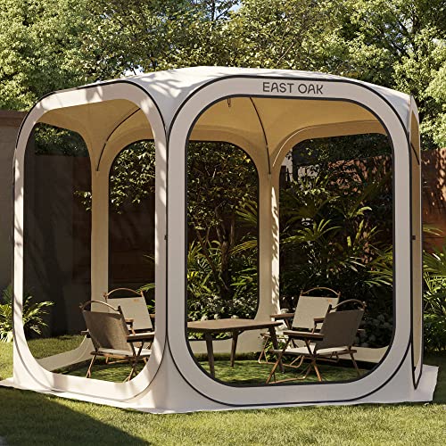 East Oak Screen House Tent Pop-Up, Portable Screen Room Canopy Instant Screen Tent 10 x 10 FT with Carry Bag for Patio, Backyard, Deck & Outdoor Activities, Beige - color: Beige, size: 10×10 FT
