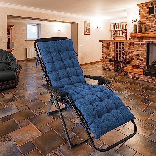 Lounge Chair Cushion Faux Linen Chaise Lounge Cushion with Ties Indoor Long Bench Cushion for Recliner Deck Chair Dormette Swing Bench 63 Inch Navy - color: Navy