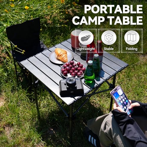 Opliy Portable Folding Camping Table for 2-4 Persons Aluminum Collapsible Table Lightweight with Carry Bag for Camping, Hiking, Picnics, BBQ, Beach Trips & Tailgating - size: L (20.8 Inch)