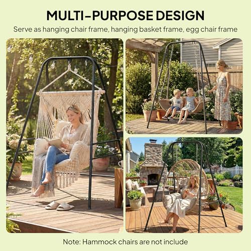 Outsunny Hammock Chair Stand, Free Standing Heavy Duty Hanging Swing Chair with Anti-Slip Foot Pads, 2 Carabiners, for Relaxation, Indoor and Outdoor Use, Black - color: Black