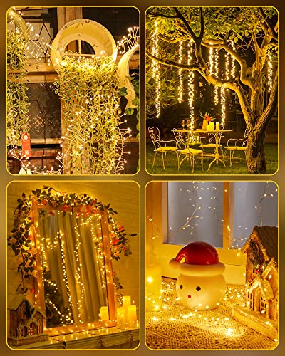 Fairy Lights Battery Operated, 60 LED Fairy String Lights Waterproof Silver Wire 5 Feet Firecracker Starry Light for DIY Wreath Home Wedding Bedroom Mason Jar Holiday Christmas Ramadan Decorations - color: Warm White