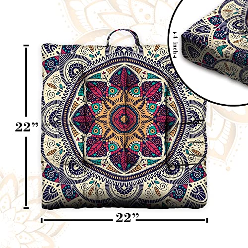 Mandala Meditation Cushion, Boho Meditation Mat, Meditation Pillows For Sitting on Floor, Cushions for Sitting in Home and Outdoor, Square Floor Pillow Cushion Seating for Yoga Accessories 22'' x 22'' - color: 01.mandala Meditation Cushion-1, size: 22x22