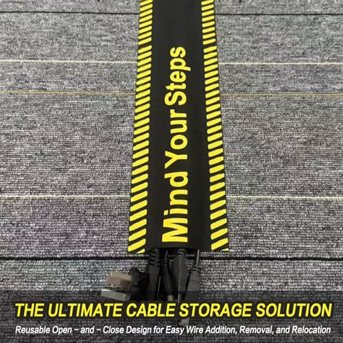 Carpet Cord Cover Cable Grip Floor Cover Cable Protector Management,Safety Warning Tape, Striped Floor Marking Tape, Adhesive Cable Protector Cover(Black) - color: Black