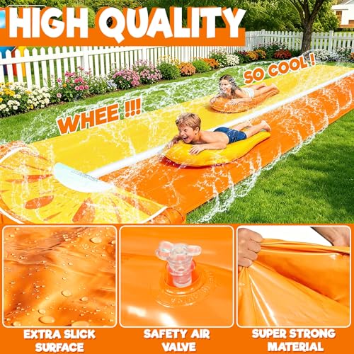 iGeeKid Pineapple Lawn Water Slides with 2 Bodyboards for Kids Adults, Heavy Duty Water Toys Sprinkler 2 Race Lane Backyard Outdoor Summer Beach Swimming Pool Water Game Party, 20 x 5.6 ft - style: 20Ft Pineapple Double Lane
