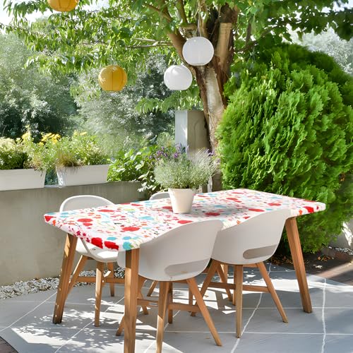 misaya Rectangle Vinyl Tablecloth, Fitted Table Cover, 100% Waterproof, Elastic Edge, Flannel Backing, Plastic Table Cloth Fit 4 Foot Folding Tables for Picnic, Camping, Outdoor (Flowers, 24x48 inch) - color: Off White, size: 48" x 24" (Rectangular)