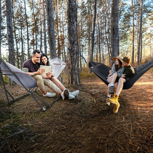Tranquillo Combo x2 Hammocks with Stand for Outside & Tree Straps, Heavy Duty Hammock with Stand 600lbs for Indoor Outdoor Patio Backyard, x2 Hammocks for 2 Person (Combo - Grey, Medium) - color: Combo - Grey