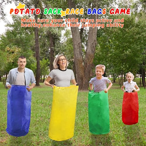 28PCS Potato Sack Race Bags, Egg and Spoon Race,Carnival Games 3-Legged Relay Race Bands, Outdoor Games for Kids and Adults (with Game Prizes & Whistles), Outside Yard Lawn Birthday Party Games